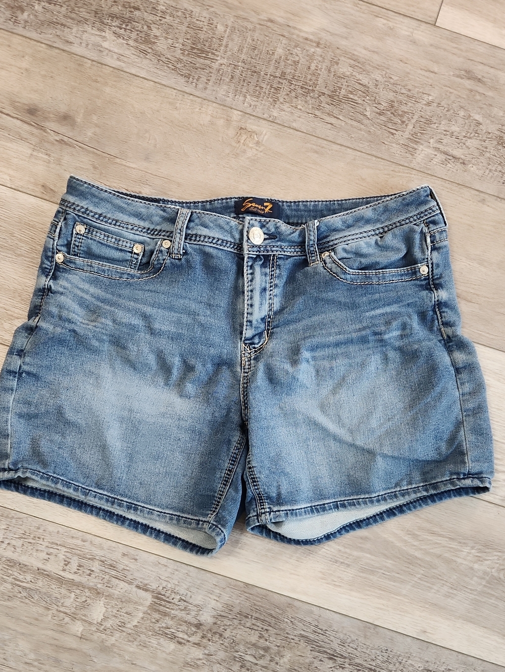 Seven7 Distressed Medium Blue Denim Shorts